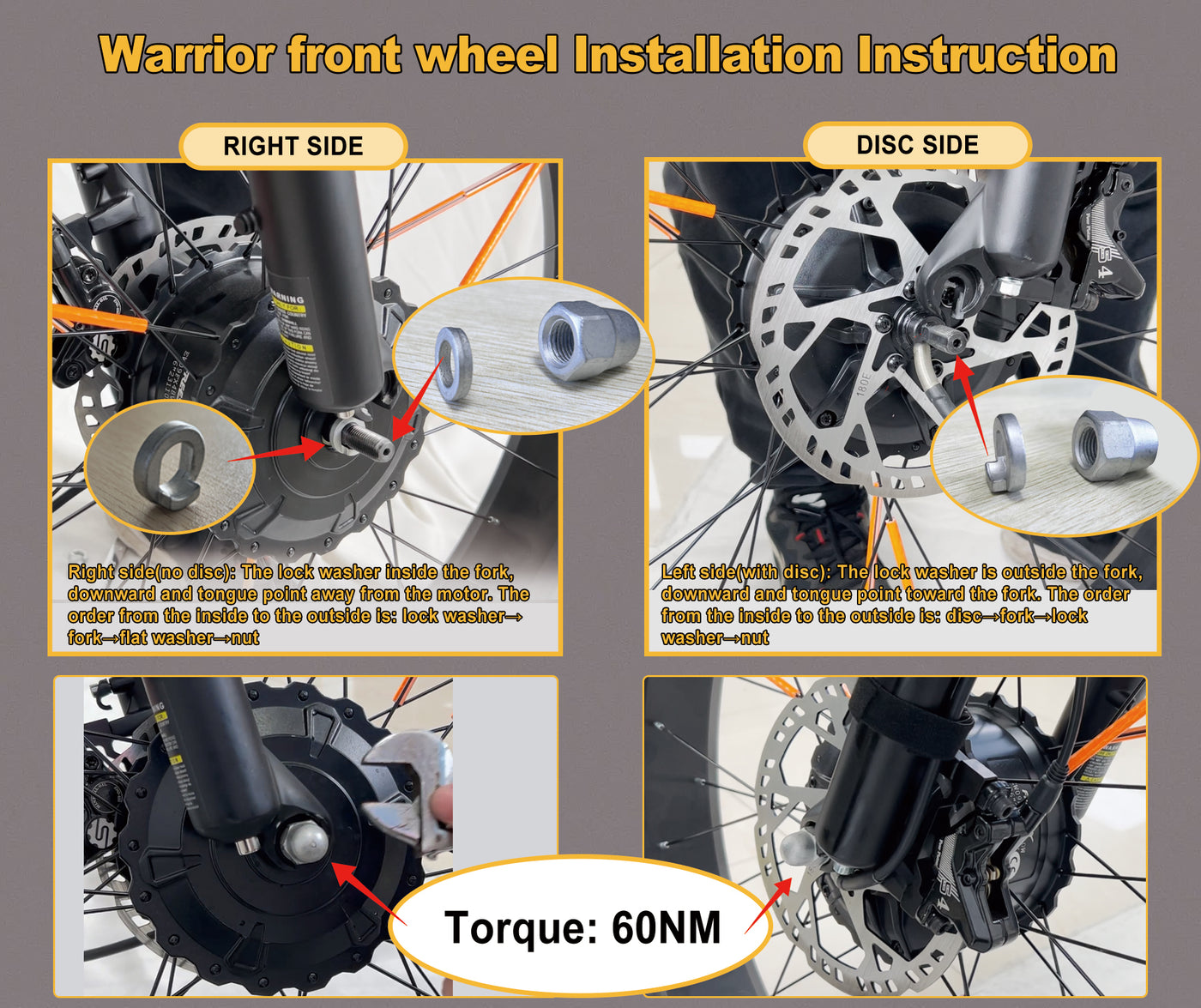 Freesky Dual Motor Electric Mountain Bike Warrior M-530 front wheel installation instruction