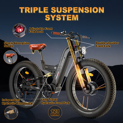 Freesky Dual Motor Electric Mountain Bike Warrior M-530 suspension